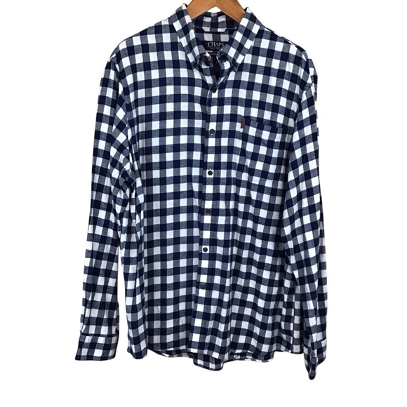Chaps Other - Chaps Performance Navy‎ and White Plaid Flannel Button Down Shirt XXL
